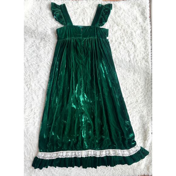 Vintage 60's Deep Emerald Velvet Empire Waist Dress - Picture 9 of 16